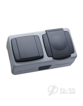 Выключатель + розетка с заземлением с крышкой IP55